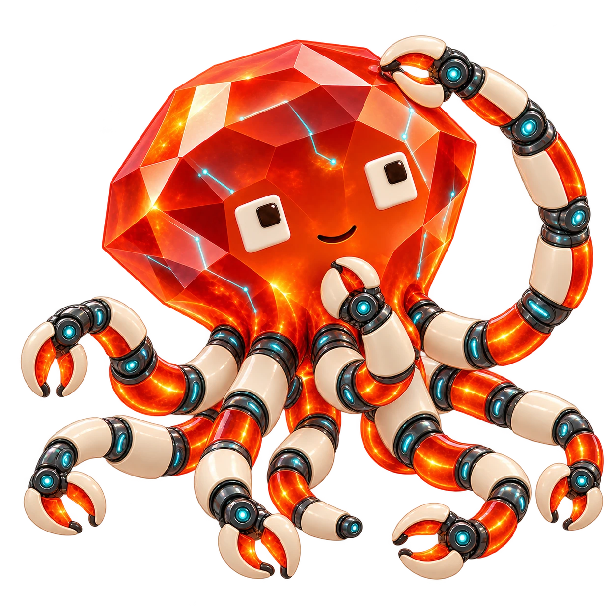 Ruby thinks about a question, scratching his ruby head with a robotic tentacle